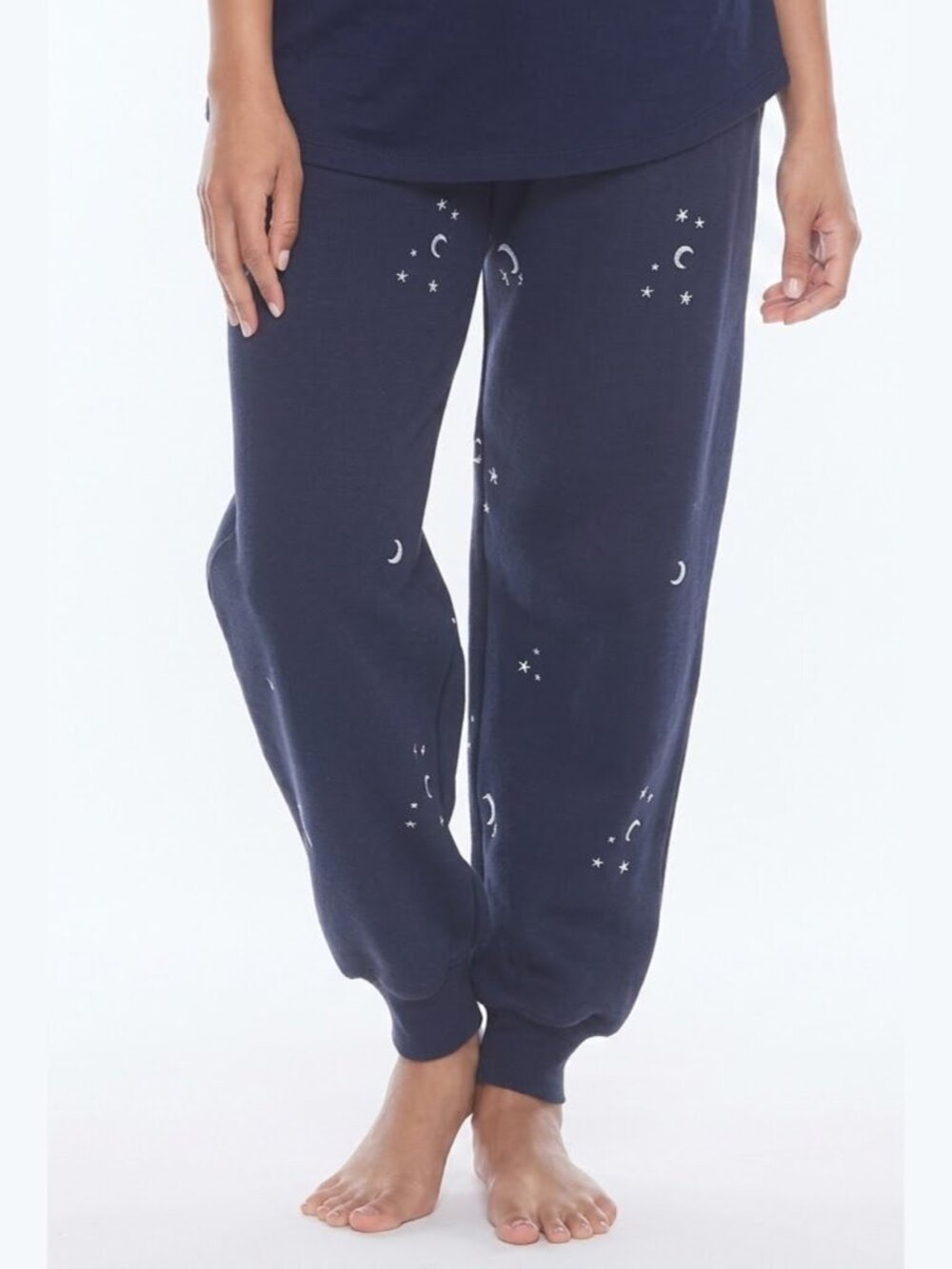 HONEYDEW Soft Embroidered Navy Jogger Sweatpants Womens M Moon Stars Celestial